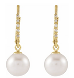 14K Yellow Cultured White Freshwater Pearl & .05 CTW Natural Diamond Lever Back Earrings