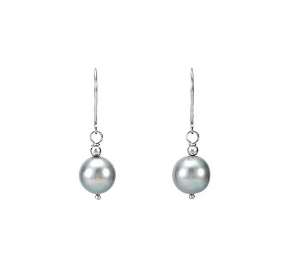 Sterling Silver Cultured Gray Freshwater Pearl Earrings