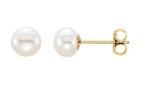 14K Yellow 5-6 mm Cultured White Freshwater Pearl Earrings