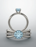 14K White Natural Aquamarine & 1/6 CTW Natural Diamond Ring