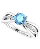 14K White Natural Aquamarine & 1/6 CTW Natural Diamond Ring