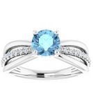 14K White Natural Aquamarine & 1/6 CTW Natural Diamond Ring