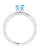 14K White Natural Aquamarine & 1/6 CTW Natural Diamond Ring