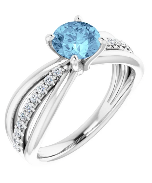 14K White Natural Aquamarine & 1/6 CTW Natural Diamond Ring