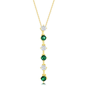 Sterling Silver Round White & Emerald Long Pendant