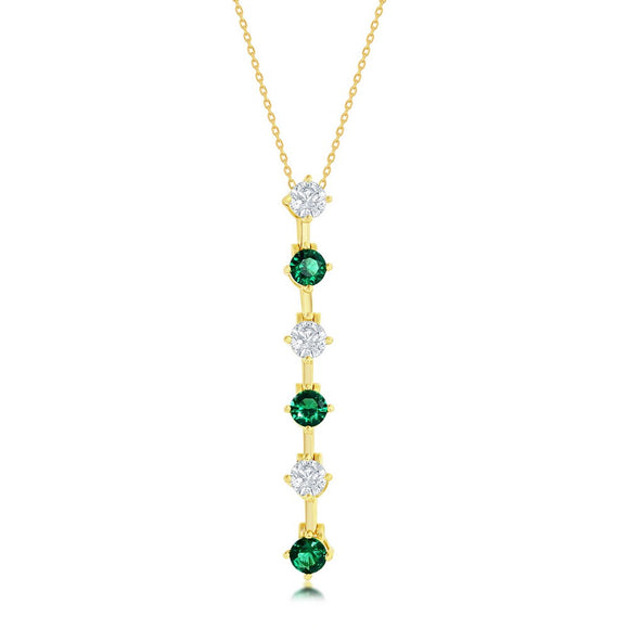 Sterling Silver Round White & Emerald Long Pendant