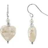 Sterling Silver Mother of Pearl Heart Dangle Earrings