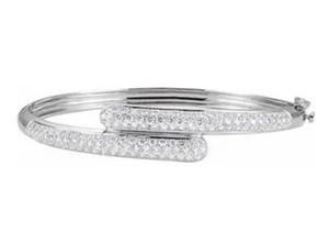 14K White 3 CTW Natural Diamond Bangle 6 1/2" Bracelet