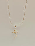 Sterling Silver Rose-tone Polished Heart Cross Necklace