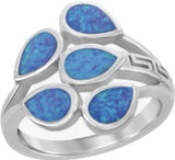 Sterling Silver Blue Inlay Pear-Shaped Opal Wide Ring