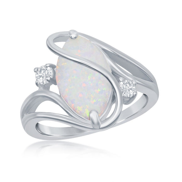 Sterling Silver White Inlay Opal Oval Twist