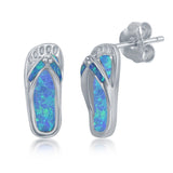 Sterling Silver Nautical Blue Inlay Opal  Flip Flop Earrings