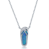 Sterling Silver Nautical Blue Inlay Opal Flip Flop Necklace