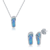 Sterling Silver Nautical Blue Inlay Opal Flip Flop Necklace