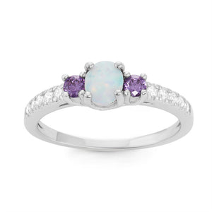 Lab-Created Opal 3-Stone Ring