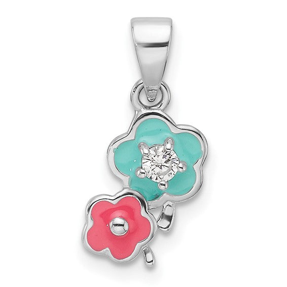 Sterling Silver Floral Children Pendant